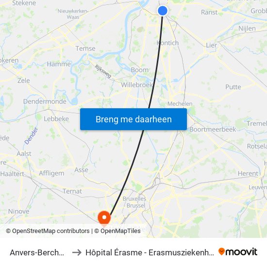 Anvers-Berchem to Hôpital Érasme - Erasmusziekenhuis map