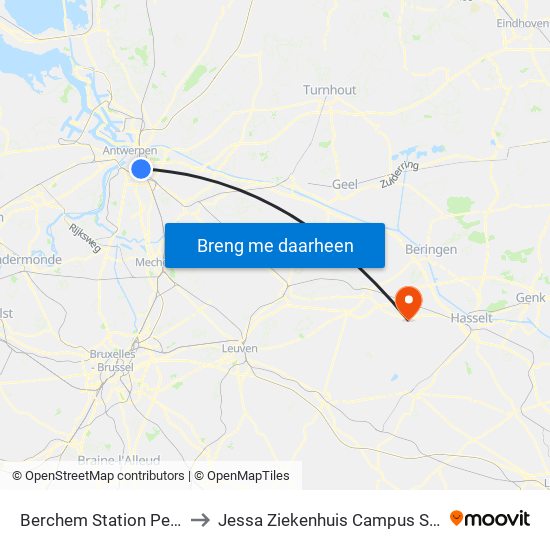 Berchem Station Perron 22 to Jessa Ziekenhuis Campus Sint-Ursula map