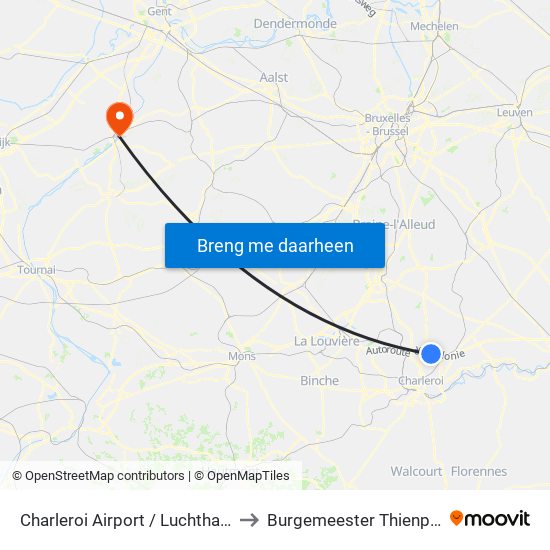 Charleroi Airport / Luchthaven Charleroi to Burgemeester Thienpontstadion map