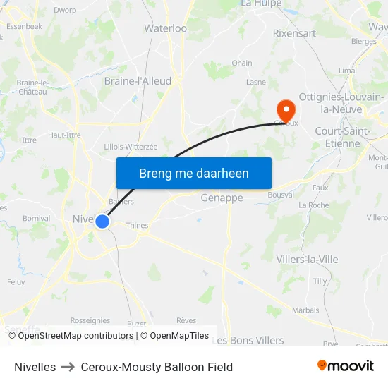 Nivelles to Ceroux-Mousty Balloon Field map