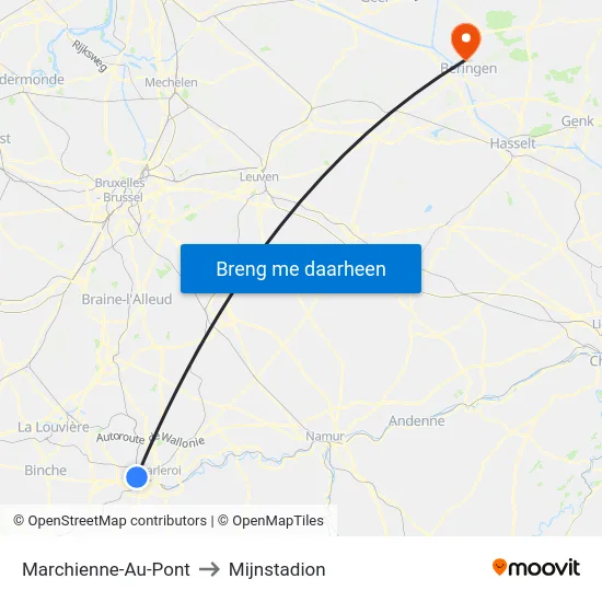 Marchienne-Au-Pont to Mijnstadion map