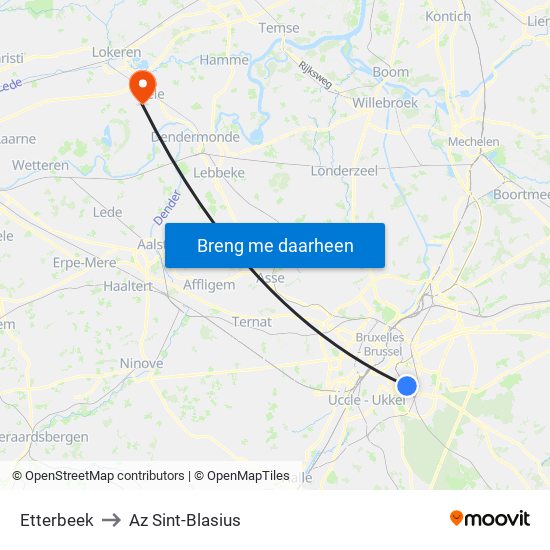 Etterbeek to Az Sint-Blasius map