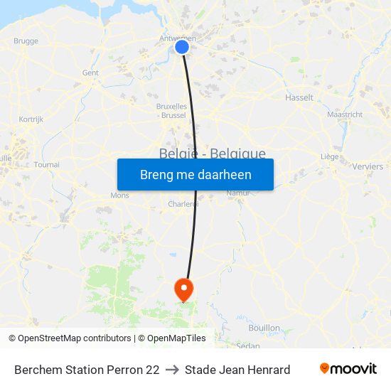 Berchem Station Perron 22 to Stade Jean Henrard map