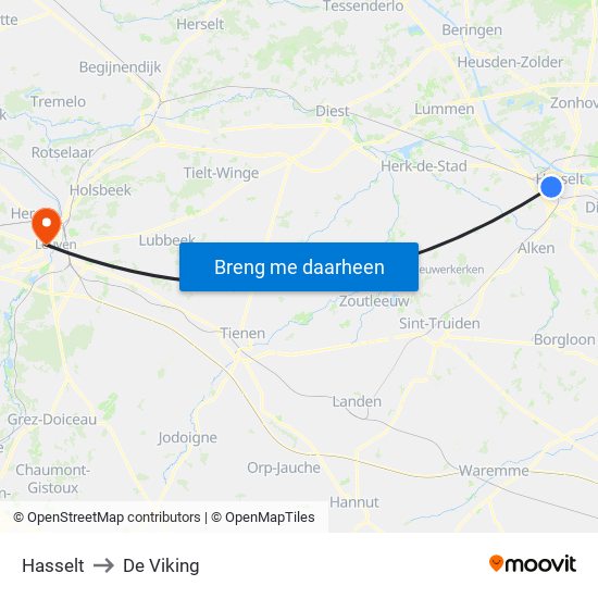 Hasselt to De Viking map