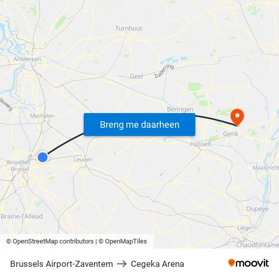 Brussels Airport-Zaventem to Cegeka Arena map