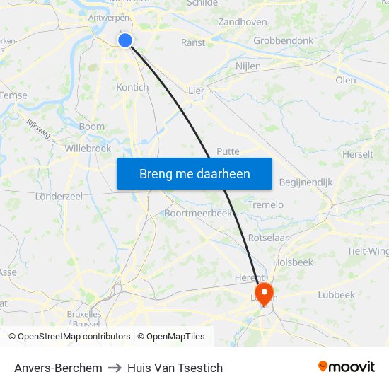 Anvers-Berchem to Huis Van Tsestich map