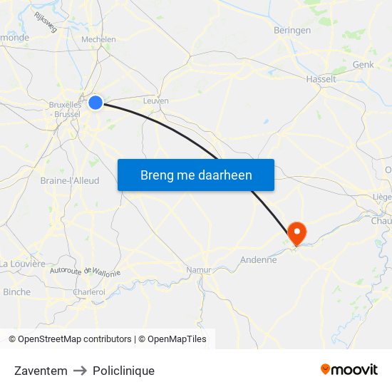 Zaventem to Policlinique map