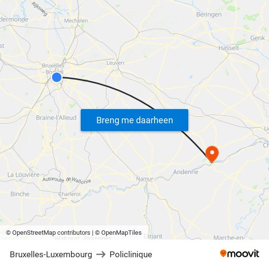 Bruxelles-Luxembourg to Policlinique map