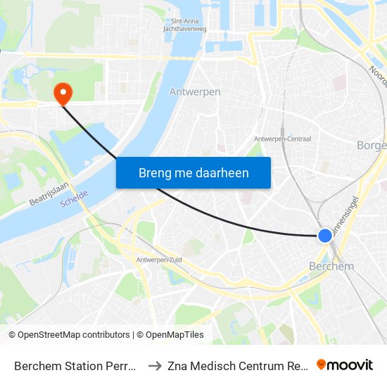 Berchem Station Perron 22 to Zna Medisch Centrum Regatta map