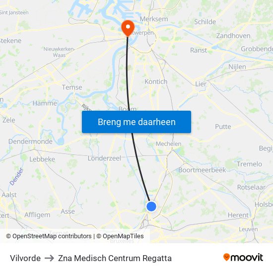 Vilvorde to Zna Medisch Centrum Regatta map