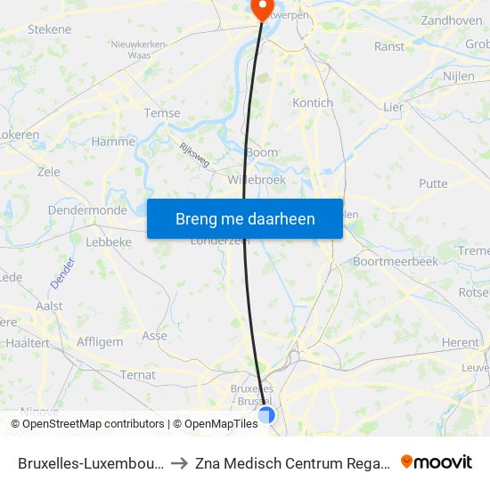 Bruxelles-Luxembourg to Zna Medisch Centrum Regatta map