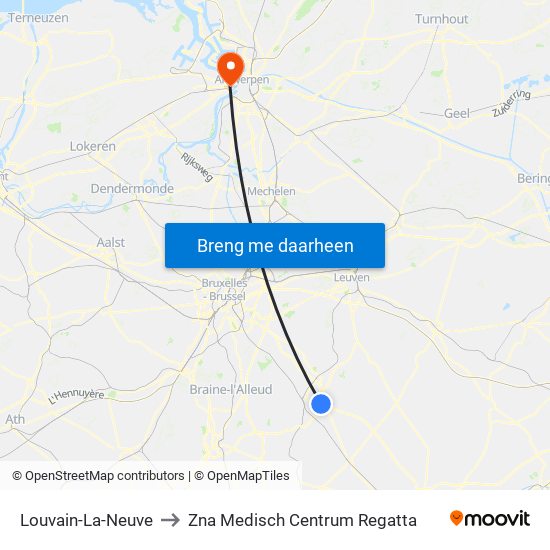 Louvain-La-Neuve to Zna Medisch Centrum Regatta map