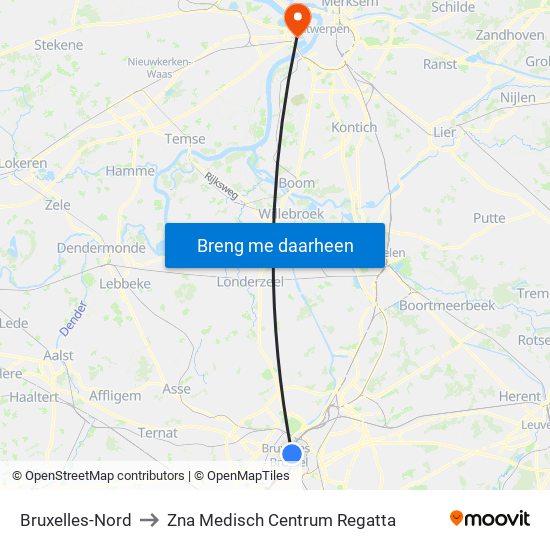 Bruxelles-Nord to Zna Medisch Centrum Regatta map