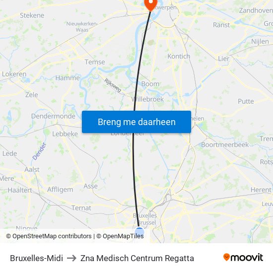 Bruxelles-Midi to Zna Medisch Centrum Regatta map