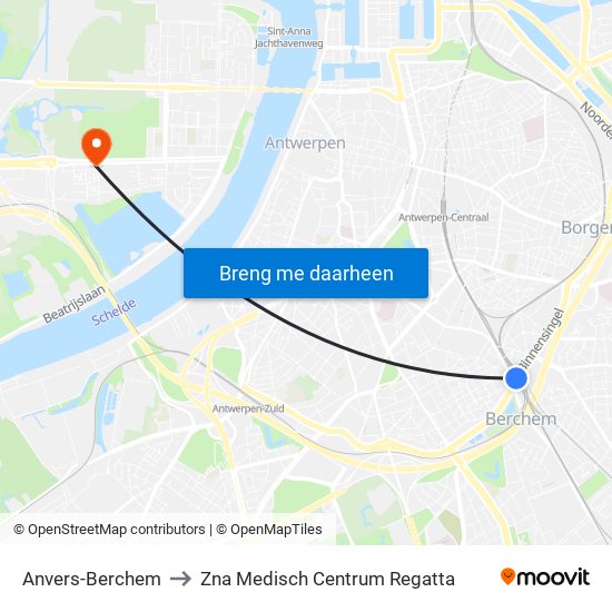 Anvers-Berchem to Zna Medisch Centrum Regatta map