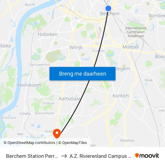 Berchem Station Perron 22 to A.Z. Rivierenland Campus Rumst map