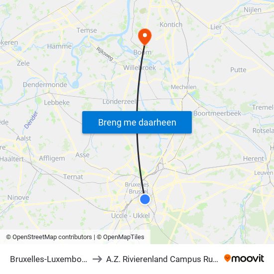 Bruxelles-Luxembourg to A.Z. Rivierenland Campus Rumst map