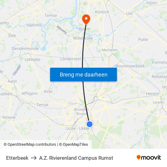 Etterbeek to A.Z. Rivierenland Campus Rumst map