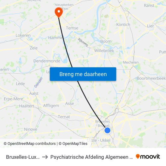 Bruxelles-Luxembourg to Psychiatrische Afdeling Algemeen Ziekenhuis Nikolaas map