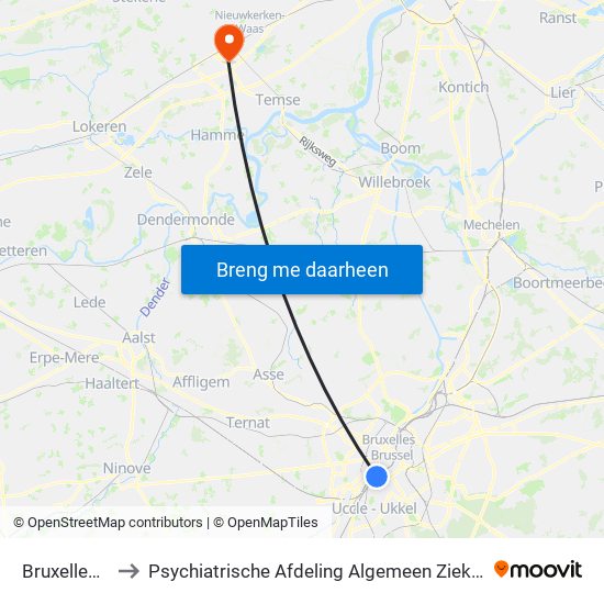 Bruxelles-Midi to Psychiatrische Afdeling Algemeen Ziekenhuis Nikolaas map