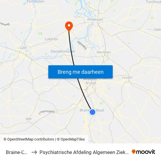 Braine-L'Alleud to Psychiatrische Afdeling Algemeen Ziekenhuis Nikolaas map