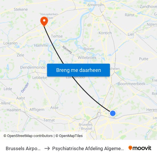 Brussels Airport-Zaventem to Psychiatrische Afdeling Algemeen Ziekenhuis Nikolaas map