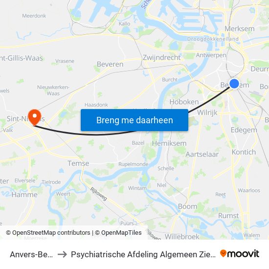 Anvers-Berchem to Psychiatrische Afdeling Algemeen Ziekenhuis Nikolaas map
