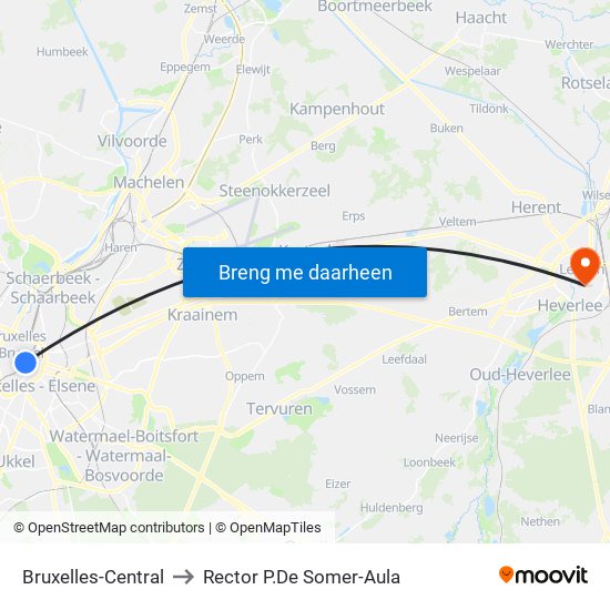Bruxelles-Central to Rector P.De Somer-Aula map