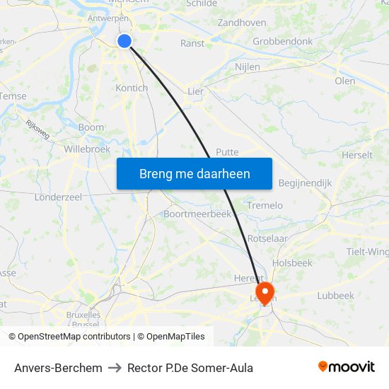 Anvers-Berchem to Rector P.De Somer-Aula map