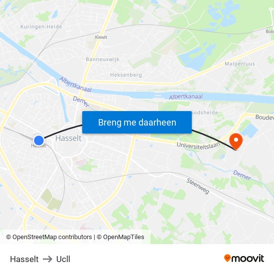 Hasselt to Ucll map