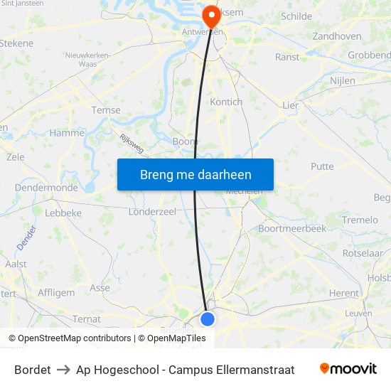 Bordet to Ap Hogeschool - Campus Ellermanstraat map