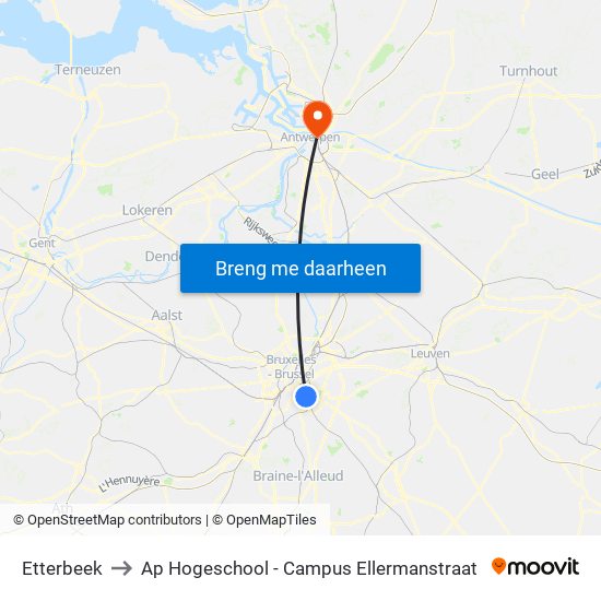 Etterbeek to Ap Hogeschool - Campus Ellermanstraat map