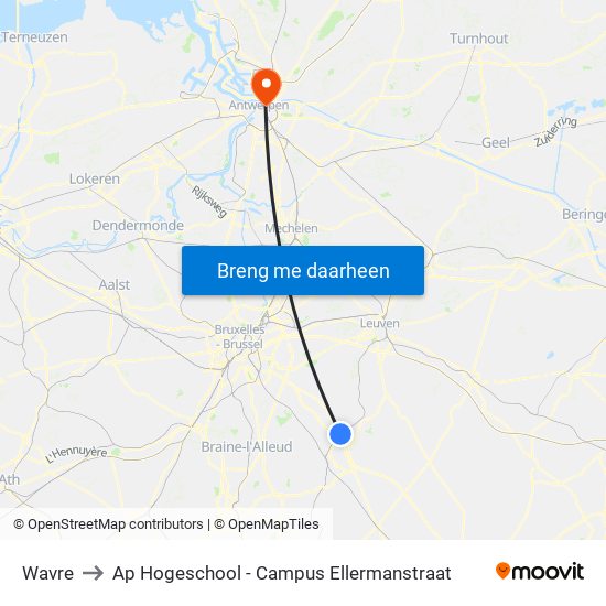 Wavre to Ap Hogeschool - Campus Ellermanstraat map