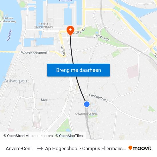Anvers-Central to Ap Hogeschool - Campus Ellermanstraat map