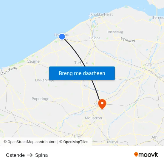 Ostende to Spina map