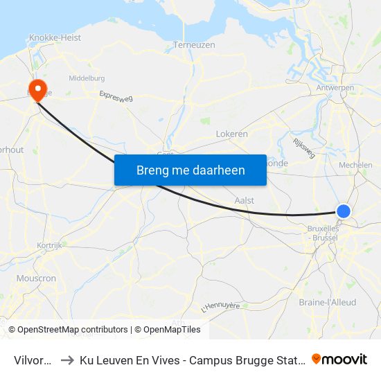Vilvorde to Ku Leuven En Vives - Campus Brugge Station map