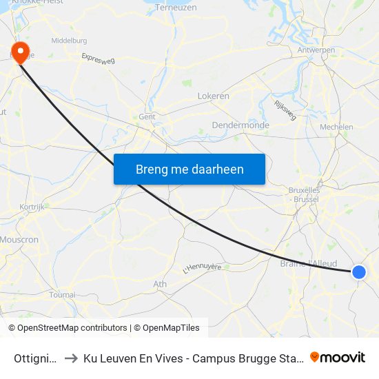Ottignies to Ku Leuven En Vives - Campus Brugge Station map
