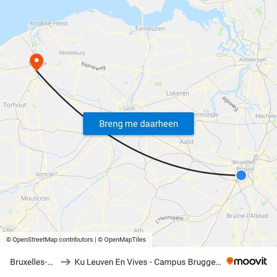 Bruxelles-Midi to Ku Leuven En Vives - Campus Brugge Station map