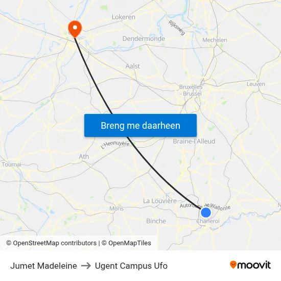 Jumet Madeleine to Ugent Campus Ufo map