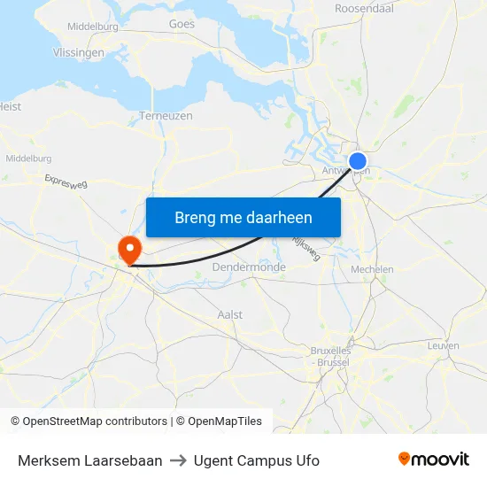 Merksem Laarsebaan to Ugent Campus Ufo map