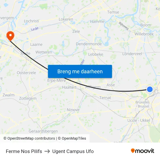 Ferme Nos Pilifs to Ugent Campus Ufo map