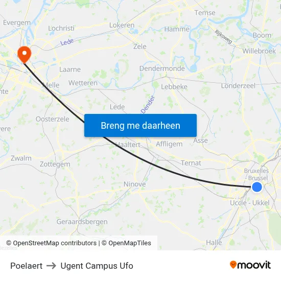 Poelaert to Ugent Campus Ufo map
