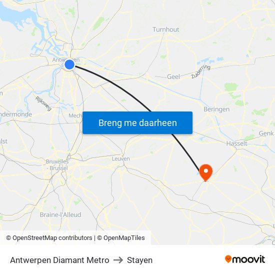 Antwerpen Diamant Metro to Stayen map