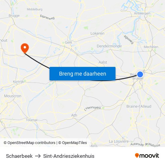 Schaerbeek to Sint-Andriesziekenhuis map