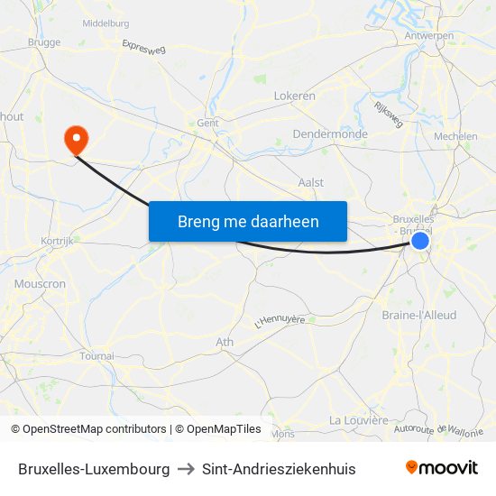 Bruxelles-Luxembourg to Sint-Andriesziekenhuis map