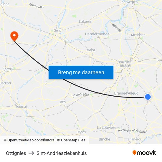 Ottignies to Sint-Andriesziekenhuis map