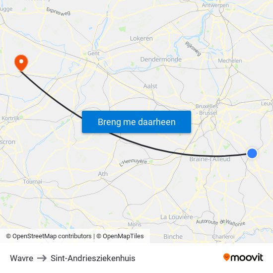 Wavre to Sint-Andriesziekenhuis map