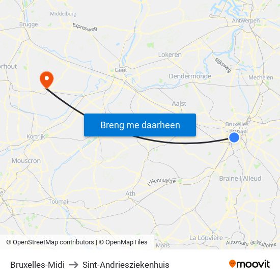 Bruxelles-Midi to Sint-Andriesziekenhuis map