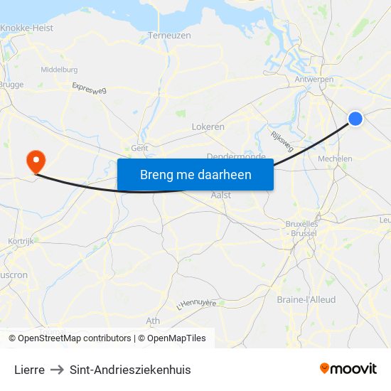 Lierre to Sint-Andriesziekenhuis map