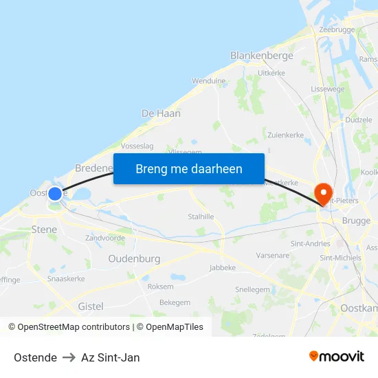 Ostende to Az Sint-Jan map